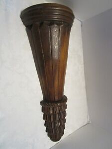 Vintage Carved Solid Wood Wall Shelf 24 Tall Brown Sconce Corbel Retro