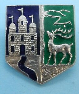 Castle Stag Solid Silver Enamel Pin Brooch Badge William Devenport Birm 1907