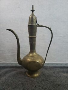 Brass Tea Pot Etched Design Patina Metal Ornate Vintage