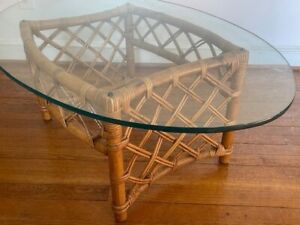 Vintage Ficks Reed Rattan W Oval Glass Top Coffee Table Rare