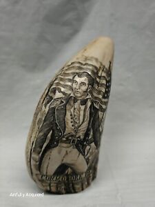 Commodore Perry Scrimshaw Carving Whale Tooth Faux