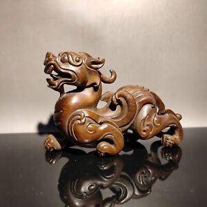 Chinese Wooden Dragon Statue Wood Carving Antique Desk Decor Boxwood Sculpture