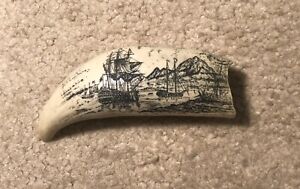 Scrimshaw Whale Tooth Reproduction 5 1 2 Ship Figure