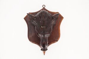 Antique Black Forest Carved Black Boar Head
