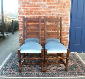 Set Of 4 French Antique Louis Xiv Walnut Dining Chairs New Upholstery Blue 