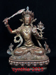 11 8 Rare Chinese Antiques Pure Copper Gilding Manjusri Bodhisattva Buddha Statu