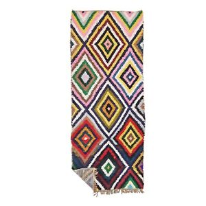 Moroccan Handmade Vintage Rug3 7x9 1berber Geometric Yellow Pink Wool Cotton