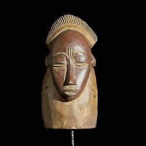 African Mask Antiques Tribal Art Face Vintage Wood Carved Vintage Baoule 7905