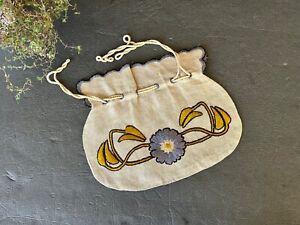Antique Embroidered Bag Arts And Crafts Movement Embroidery Linen Handbag