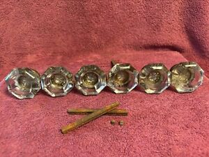 Lot Of 6 Clear Glass Door Knobs 8 Pointed W Parts