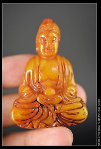 Delicate Chinese Old Jade Carved Buddha Pendant Statue A13