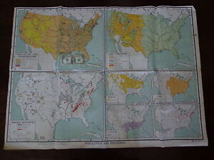 Vintage Large Nystrom Educational School Wall Map Population Industries 3 By 4 