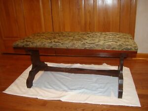 Vintage Entryway Bench Wood Padded Upholstered Seat 35 