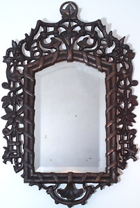 Scarce Victorian Reticulated Bronze Antique Wall Mirror W Griffins Beveled Glass