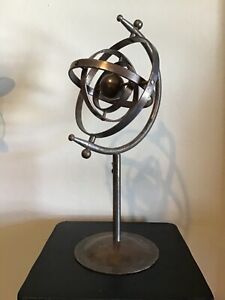 Celestial Armillary Sphere Solar System Heavy Metal Iron Kinetic Art Sculpture