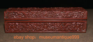8 Old Chinese Wood Lacquerwork 2 Dragon Play Beads Jewel Casket Jewellery Box