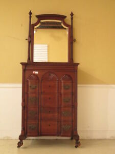 F23156ec Antique Chippendale Style Block Front Mahogany Chest W Mirror