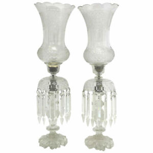 Pair Bohemian Glass Lusters With Hurricane Shades 29 In 73 Cm