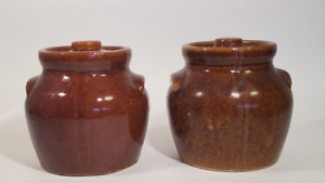 Pair Roycrofters Shop Pottery Bean Pots Unglazed Base