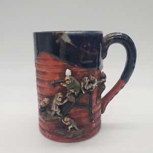 Antique Japanese Sumida Gawa Figural Mug Cup Monkeys Signed Chipped