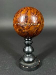 Antique Exotic Wood Carpet Ball On Turned Wood Pedestal Stand As Is