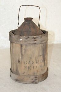 Antique Cash Drug Store Ga Bucket Pail Tin Bail Handle Wood Primitive