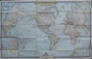 1951 Political Wall Map Of The World Printed In Color Decorative Border Railways