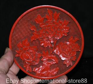 5 2 Marked Old China Red Lacquer Ware Dynasty Palace Peony Flower Dish Plate