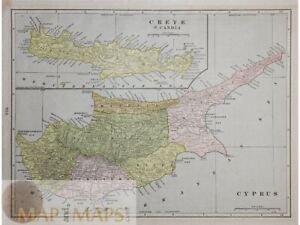 Cyprus Crete Candia Greece Antique Map 1894