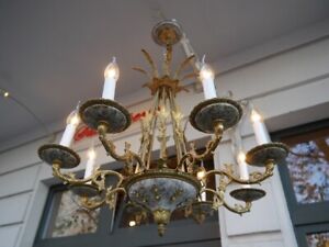 Brass Empire Chandelier White Colored Varnish 8 Lights French Old 24 