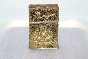 Vintage Chinese Filligree Hammered Brass Dragon Embossed Cigarette Box