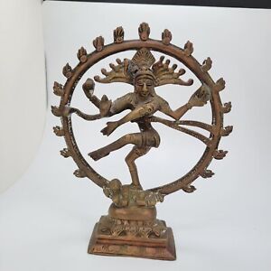 Vintage Indian Brass Shiva Nataraja Statue 9 Tall Beautiful Patina Large Heavy