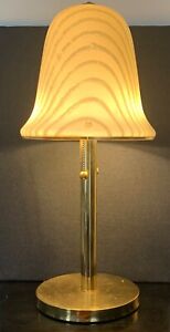 Vintage Putzler Mushroom Shade Brass Table Lamp With Two Pull Chain Sockets