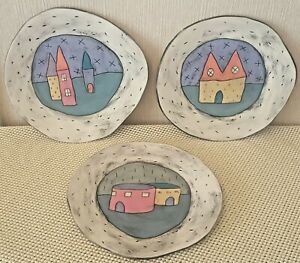 Abstract Freeform 10 Ceramic Plates Signed Rao Modernism Decorator Wall Hangers