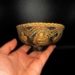 Intact Ancient Roman Mosaic Glass Patella Cup With 18k Gold Plated Art Work