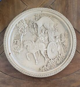 Vintage Chinese Carriage Medallion Table Top Alabaster Resin Made In Italy