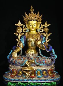 18 Old Tibet Bronze Gold Silver Turquoise Lapis Lazuli Green Tara Buddha Statue
