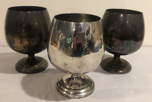 3 Vintage Silverplated Wine Water Goblets Or Snifters 5 75 Tall