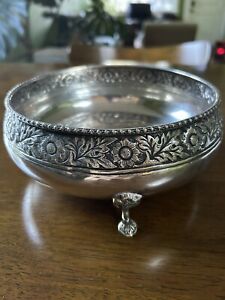Vintage Repousse Silver Sunflower Leaf 7 In Bowl Stamped Silver 338g Indian 