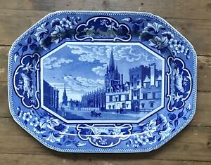 Antique Ridgway Pearlware Blue Transfer Printed Platter Oxford Cambridge 1820