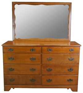 Baumritter Ethan Allen Heirloom American Maple Mirrored Dresser Chest Of Drawer
