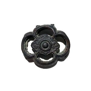 Rare Chinese Bronze Belt Buckle Ring Begonia Flower Liao Dynasty Or Song Dynasty