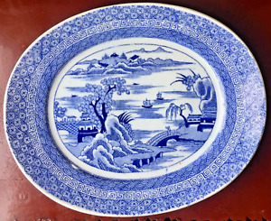 19th Century Antique Japanese Transferware Porcelain Oval Serving Platter