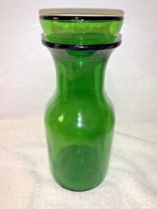 Vintage Belgium Green Glass Apothecary Jar Canister Or Carafe Bottle W Lid Mcm