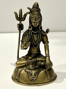 Vintage God Shiva Statue Figurine Idol Bronze With Cobra And Tiger At The Base 