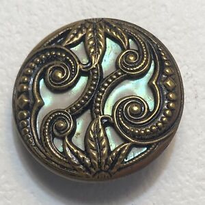 Late 19th Century Stamped Brass Button Celluloid Background Art Nouveau Floral