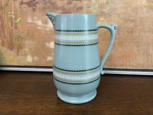 English Lovely Pale Green Decorative Pottery Pitcher Early 1900s