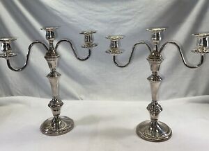 Vintage F B Rogers Silver Co 7583 Silver On Copper 1 3 Arm Candelabras Pair
