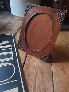 Original Antique Vintage Arts And Crafts Copper Leather Picture Photo Frame