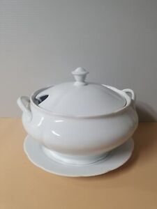 Vintage Large White Soup Tureen Without Scoop And Big Plate 10 3 4 Used